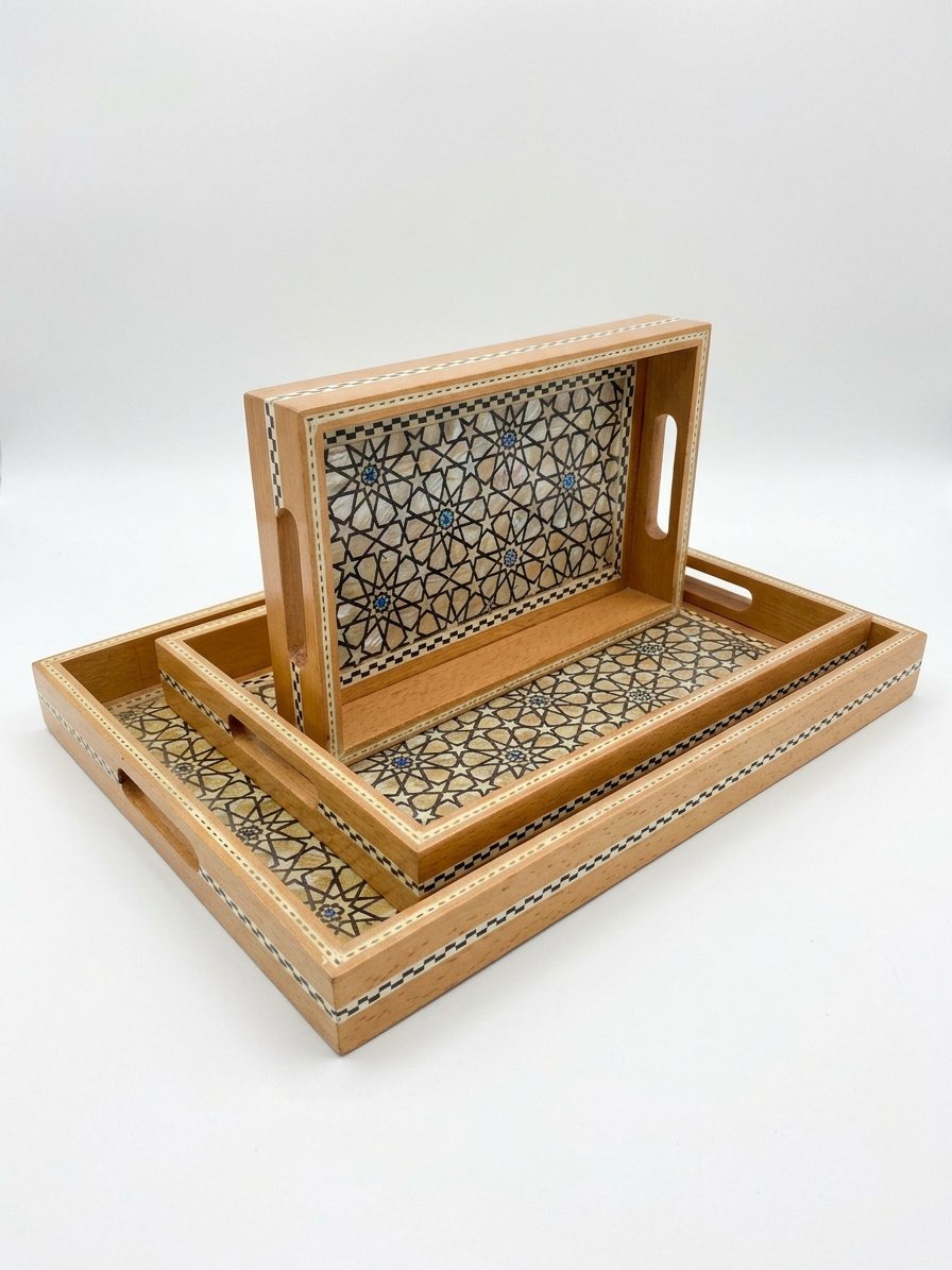 Ensemble de 3 plateaux empilables incrustés